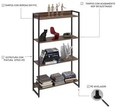 Estante Livreiro Dynamica Industrial 80cm 4 Prateleiras C08 Nogal - Mp