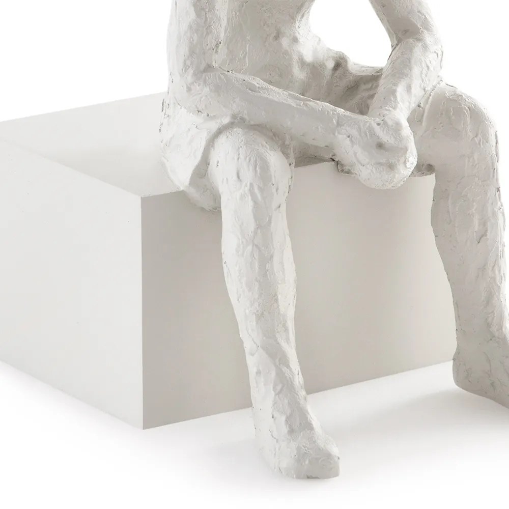 Escultura Decorativa "Pessoa Sentada" Poliresina Off White 17,5x15 cm - D'Rossi
