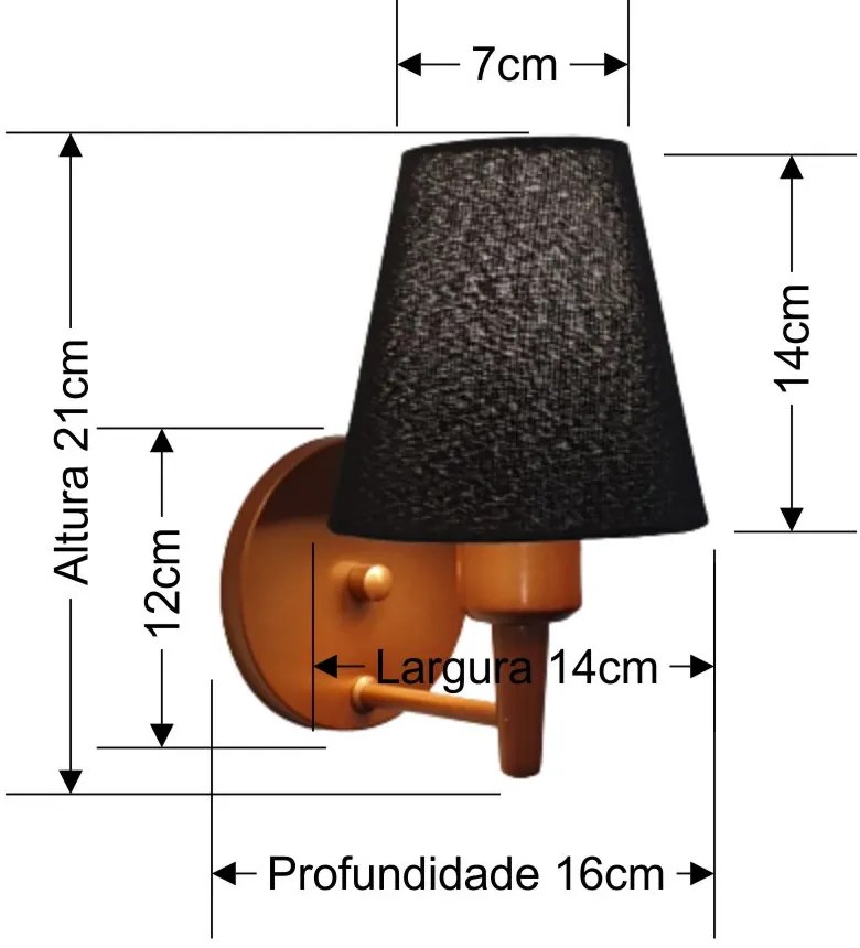 Arandela Cone Md-2004 Base Cobre Cúpula em Tecido 14/14x07cm Preto - Bivolt