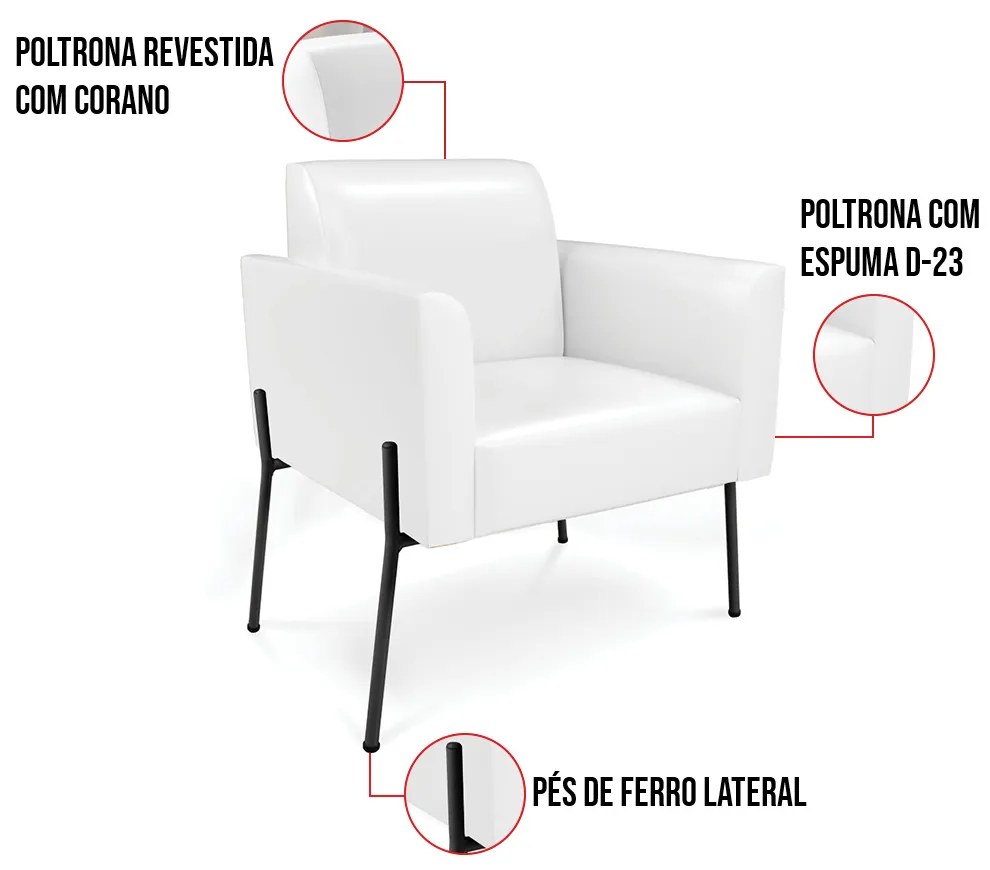 Poltrona Pé de Ferro Preto para Sala Marisa Corano D03 - D'Rossi - Branco