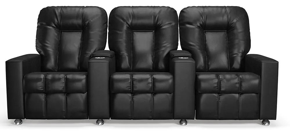 Poltrona do Papai Reclinável 3 Lugares Sala de Cinema Pequim Manual PU Preto G23 - Gran Belo