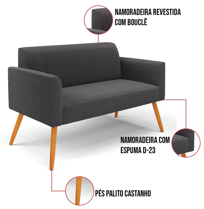 Namoradeira e Poltrona Pé Palito Castanho Marisa Bouclê D03 - D'Rossi - Grafite