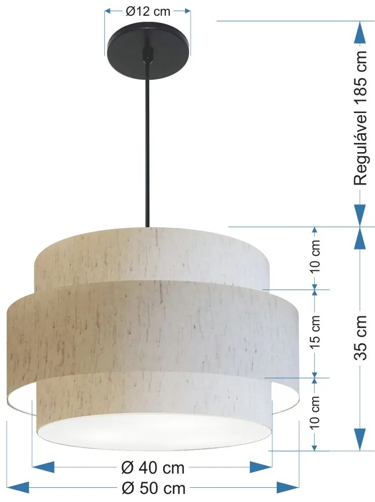 Lustre Pendente Cilíndrico Md-4384 Cúpula em Tecido Linho Bege Tam 50cm