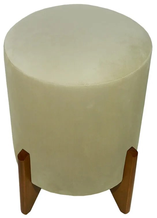 Puff Redondo Evo Peach em Veludo com Pés Escandinavo - Cru - Pequeno 35cm