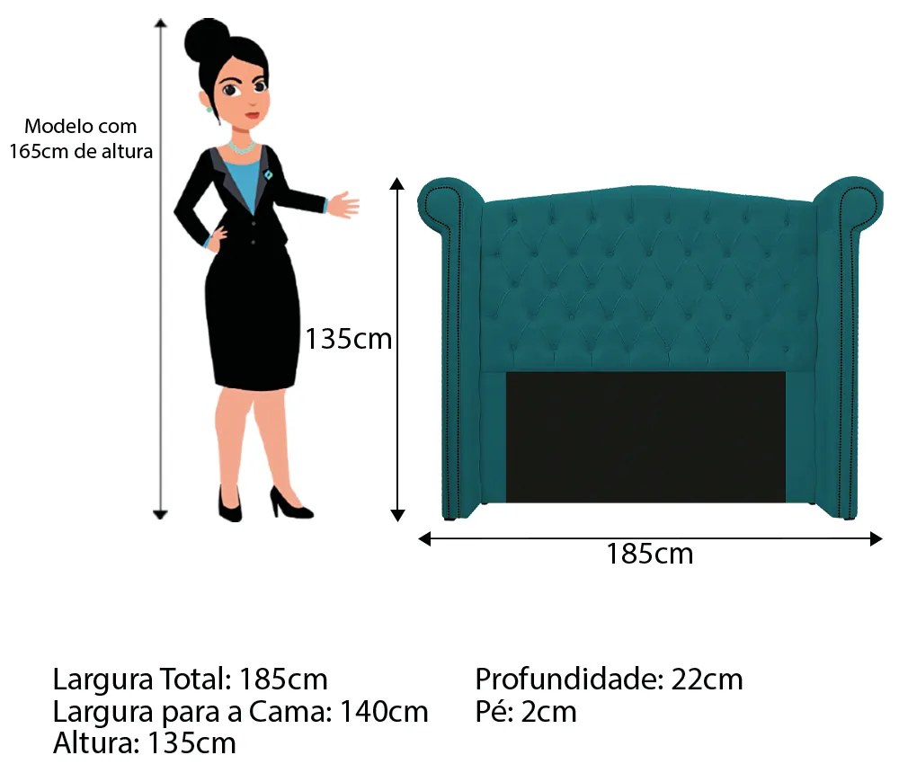 Kit Cabeceira e Calçadeira Veneza 140 cm Casal Suede Azul Turquesa - ADJ Decor
