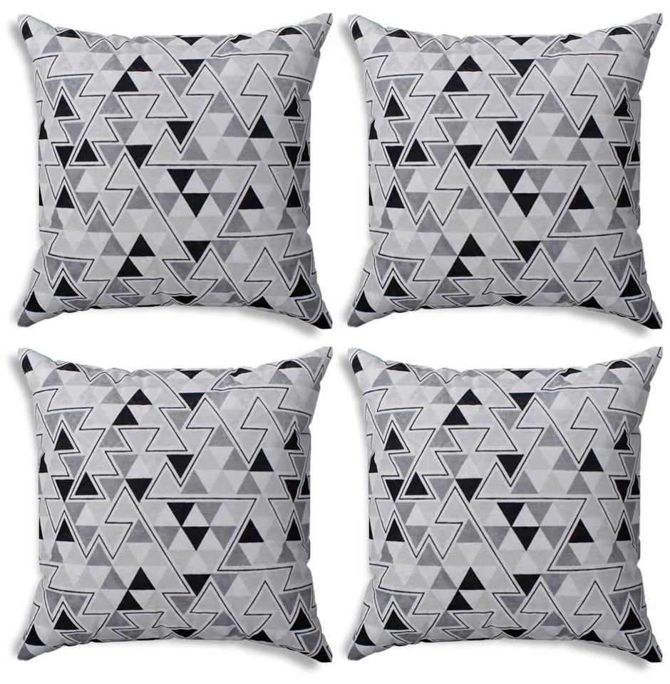 Kit 04 Capas para Almofada Tecido Estampado Triângulo Preto e Branco D96 42x42 cm - D'Rossi
