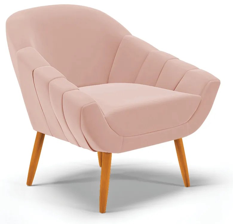 Kit 02 Poltronas Giovana Veludo Pés Palito Castanho D03 - D'Rossi - Rose