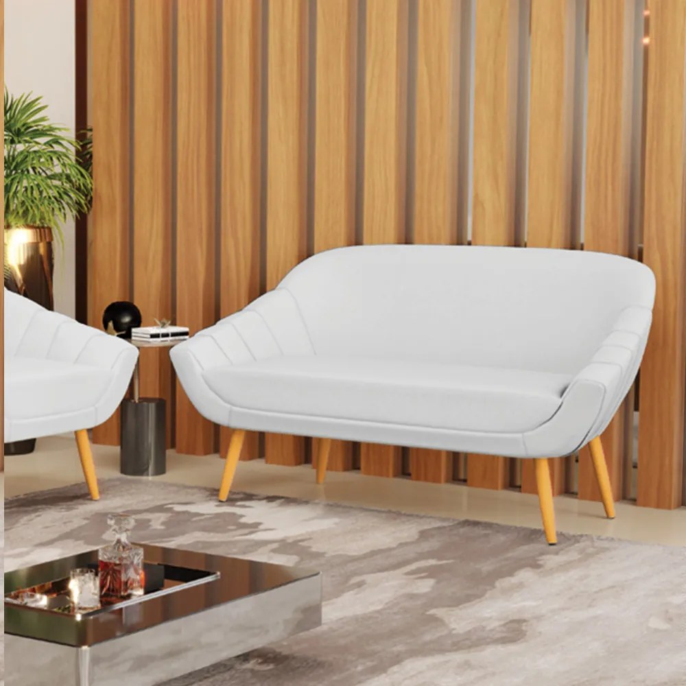 Namoradeira 02 Lugares Giovana Linho Pés Palito Castanho - Indo Decorar - A05 Cinza