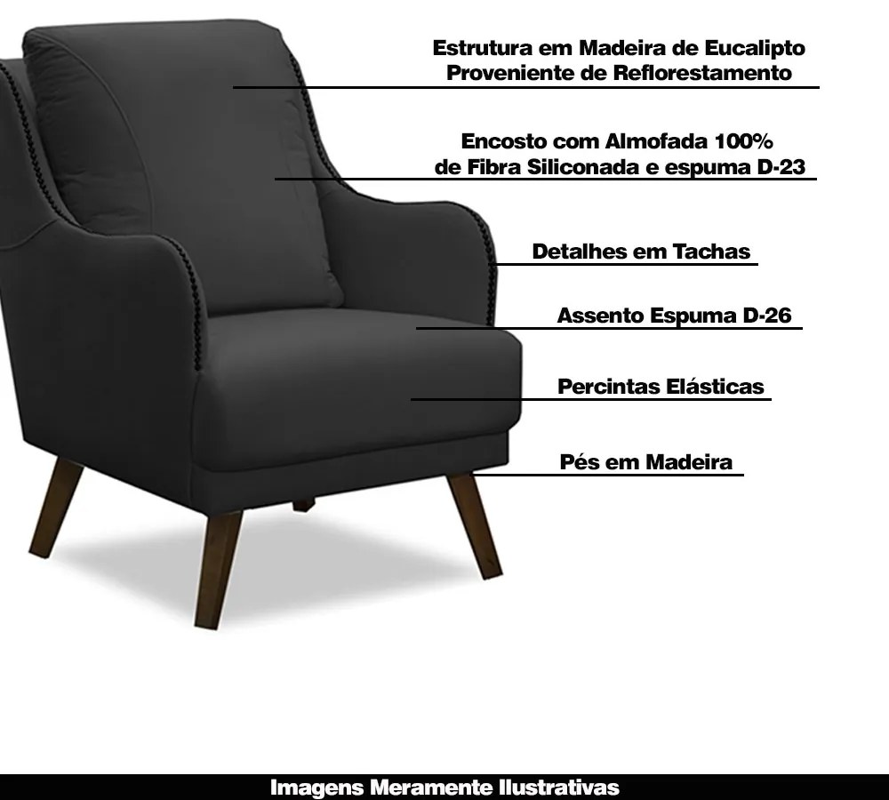 Kit 2 Poltronas Decorativas Catar com Tachas Veludo Cinza Chumbo G33 - Gran Belo