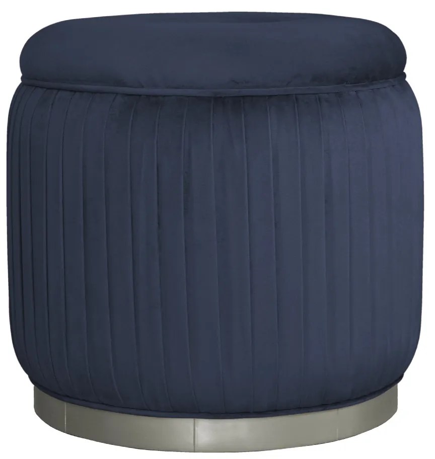 Puff Redondo Drapeado Estofado Nuni - Fendi Lumière - Tecido Veludo Azul Safira  Kleiner