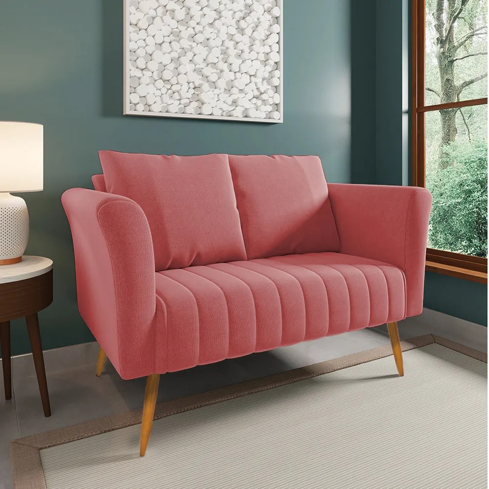 Namoradeira 02 Lugares Marilia Linho Whisky Rose A106 Pés Palito Castanho - D'Rossi