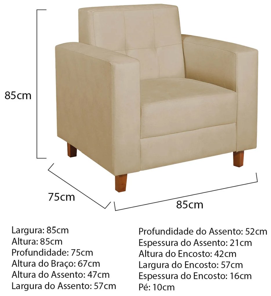 Kit Sofá 2 Lugares e Poltrona Denver Corano Bege - ADJ Decor