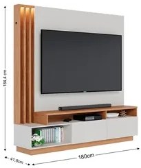 Estante Home Theater para TV 75 Pol. com LED 180cm Maitê C05 Off White