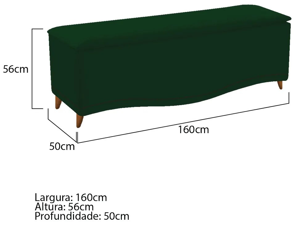 Calçadeira Estofada Yasmim 160 cm Queen Size Suede Verde - ADJ Decor
