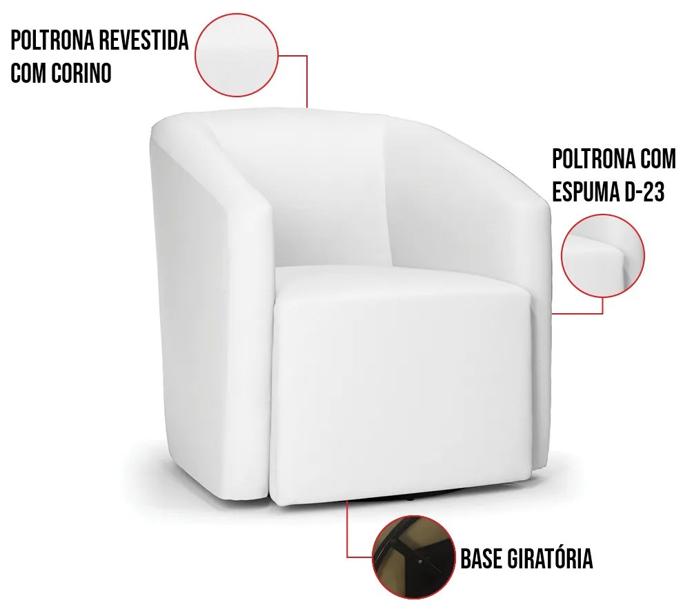 Poltrona Decorativa Base Giratória Stella Max Sintético D03 - D'Rossi - Branco