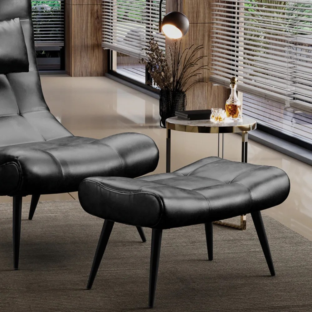 Kit 02 Puffs Sher Corano Preto Pés Palito de Ferro - D'Rossi