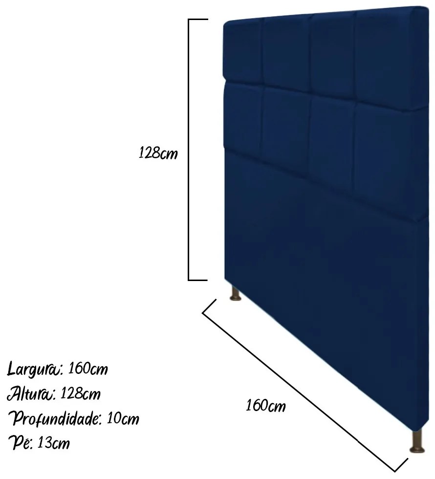 Cabeceira Estofada Damares 160 cm Queen Size Com Botonê Suede Azul Marinho - ADJ Decor