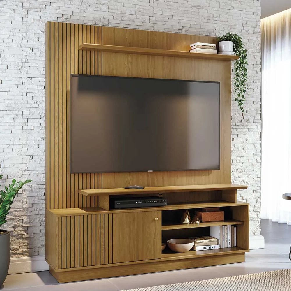 Home Theater Homero Porta 2 Prateleiras MDP até 65 Cumaru G97 - Gran Belo