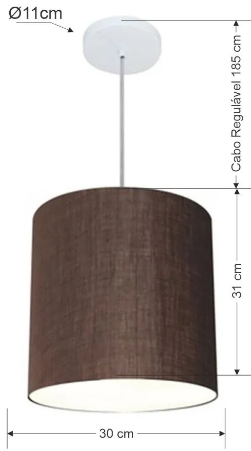 Lustre Pendente Cilíndrico Md-4036 Cúpula em Tecido 30x31cm Café - Bivolt