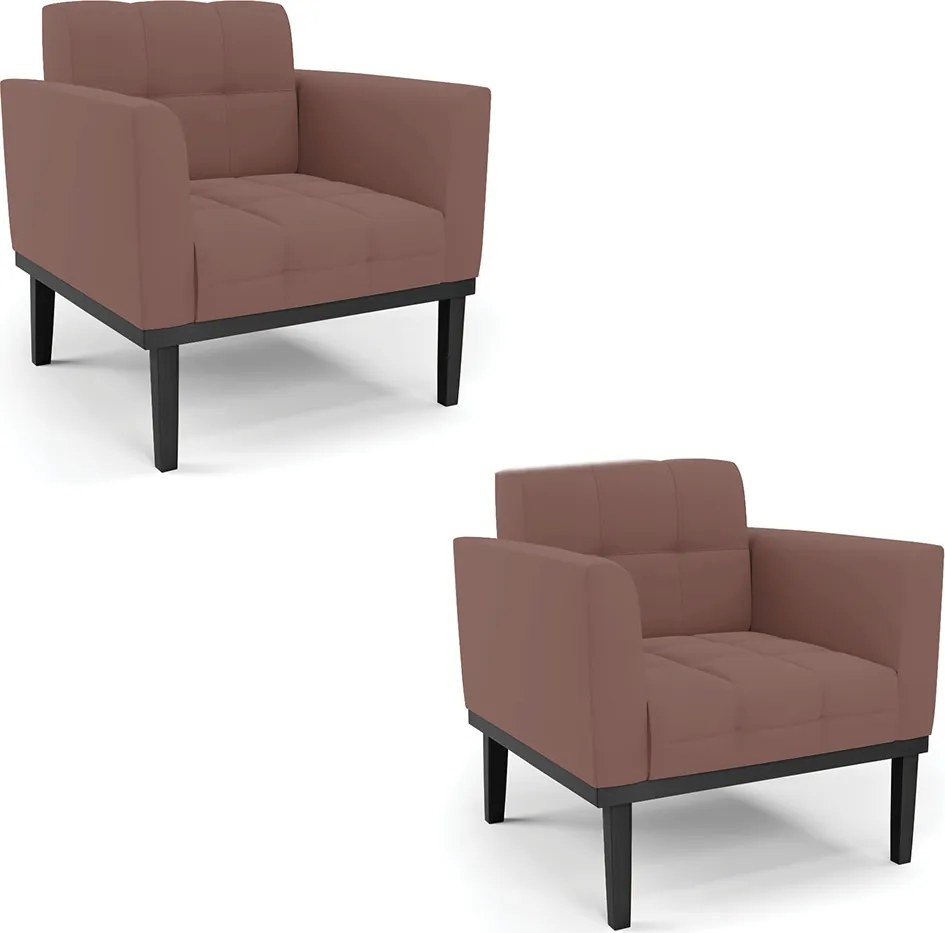 Kit 2 Poltronas Decorativas Karen Pés Fixo em Madeira Preto Veludo Rose G19 - Gran Belo