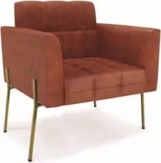 Poltrona Sala Pé Metal Dourado Kit 2 Ana Sintético PU Nozes - Ibiza