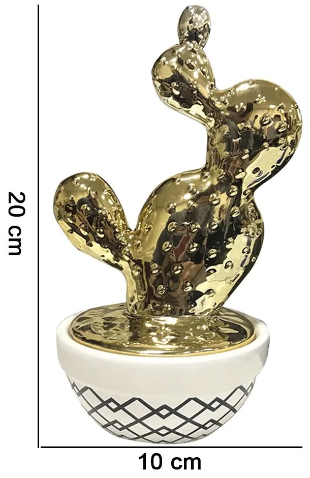 Vaso Pote Decorativo Ceramica Branco Com Dourado  - D'Rossi