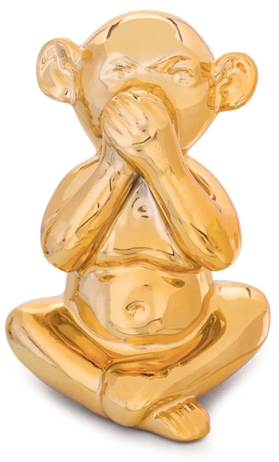 Enfeite Decorativo Macaco Não Falo Cerâmica Dourado 12,5 Cm - D'Rossi