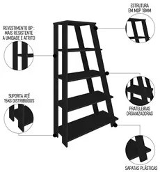 Kit 2 Estante Multiuso Decorativa 5 Prateleiras Stela A06 Preto - Mpoz