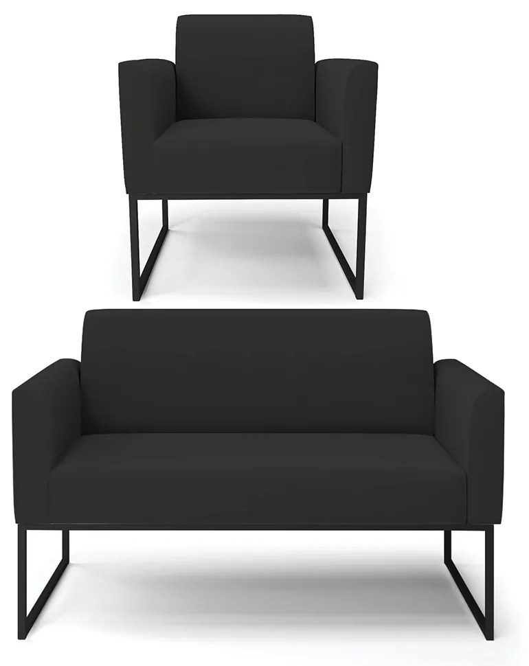 Sofá Namoradeira com Poltrona Base Industrial Preto Marisa Veludo D03 - D'Rossi - Preto