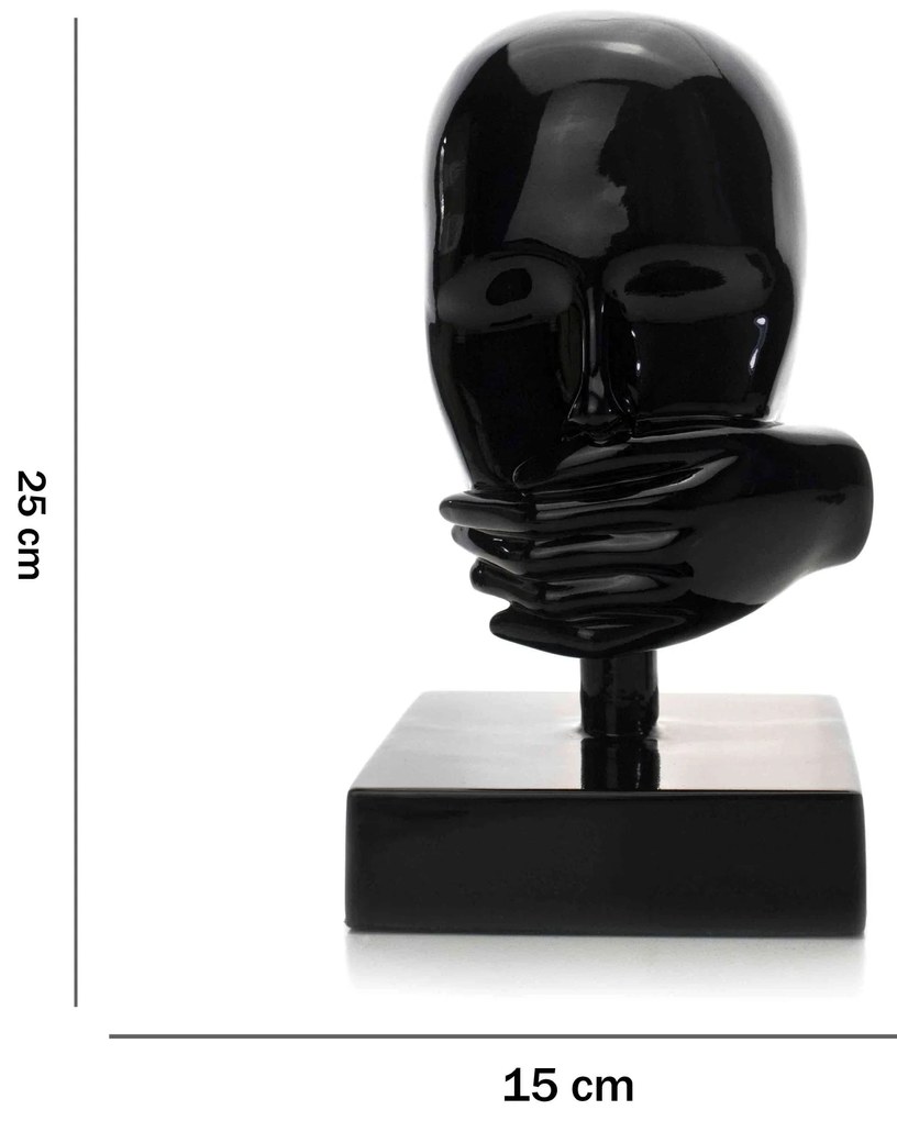 Escultura Decorativa Rosto Silêncio Em Cerâmica Preto 25x15 B02 - D'Rossi