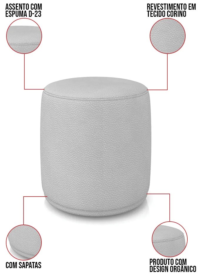 Puff Redondo Orgânico para Sala kit 2 Malu Sintético M11 - D'Rossi - Cinza