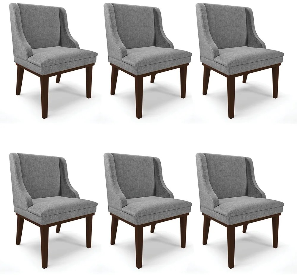 Kit 06 Cadeiras de Jantar Liz Linho Base Fixa Madeira Tabaco D03 - D'Rossi - A26 Grafite