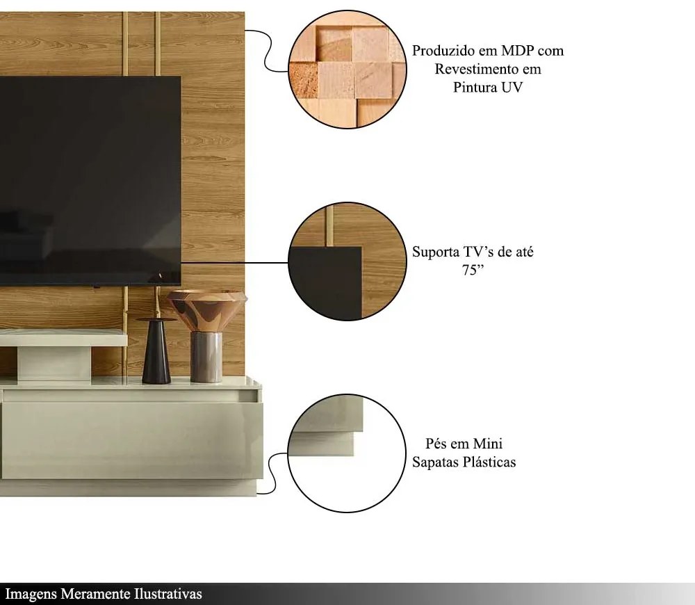 Home Theater Braun 2 Gavetas MDP até 75 Cumaru/Opala G97 - Gran Belo