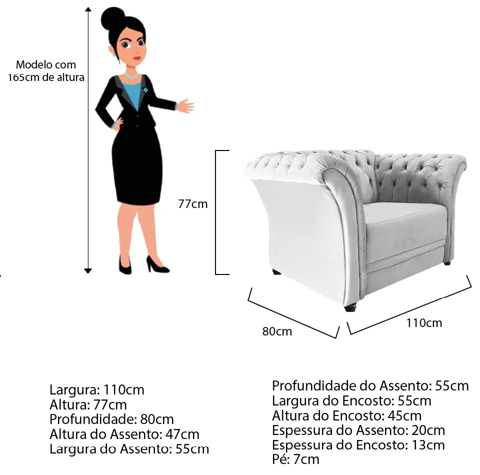 Poltrona Decorativa Chesterfield Sofia Suede Branco - ADJ Decor