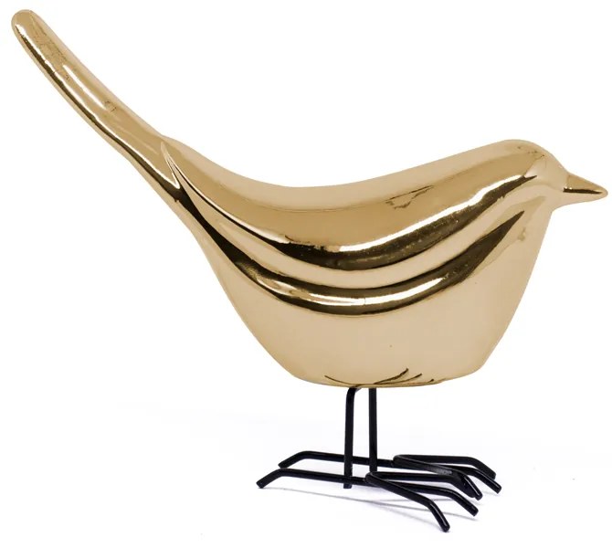 Pássaro Decorativo Em Cerâmica Dourado 9x9x5 Cm - D'Rossi