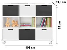 Nicho Organizador Toys 6 Gavetas Q01 com Rodízios Branco/Preto - Mpoze