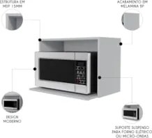 Suporte Microondas e Forno Elétrico Aéreo 60cm Itália Cinza Claro - Lu