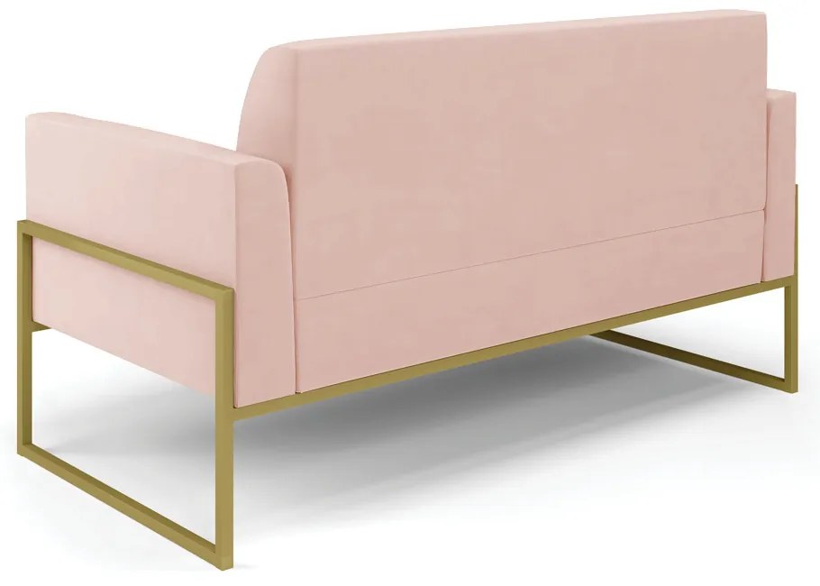 Sofá Namoradeira com Poltrona Base Industrial Alta Dourado Marisa Veludo - Rose