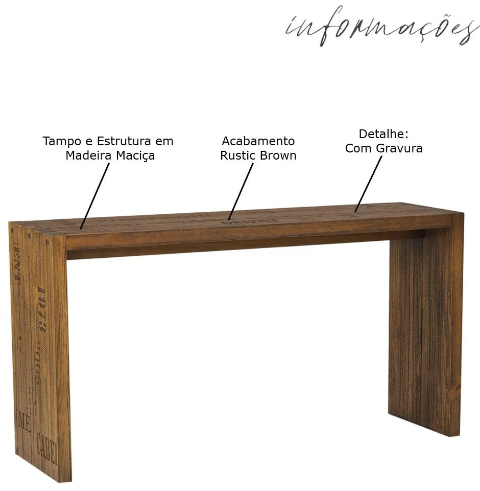 Aparador para Sala de Estar Flauer com Gravura Madeira Maciça Rustic Brown G54 - Gran Belo