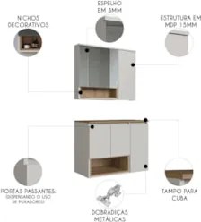 Gabinete Banheiro 80cm 3 Portas e Espelheira Taos Mel/Arenas F10 - Mpo