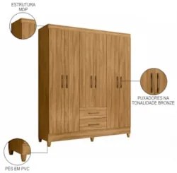 Guarda Roupa Casal 6 Portas 2 Gavetas 153cm Paraná Z17 Freijó - Mpozen