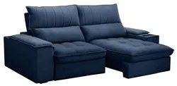 Sofá Retrátil 3 Lugares com Porta Copo 230cm Andes F05 Veludo Azul - M