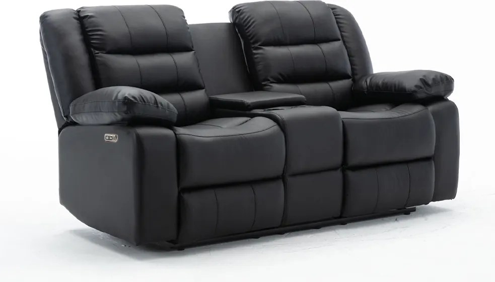 Poltrona Reclinável Elétrica Sala de Cinema Hollywood 2 Lugares com Massagem Aquecimento Baú Entrada USB/USB-C PU Preto G94 - Gran Belo