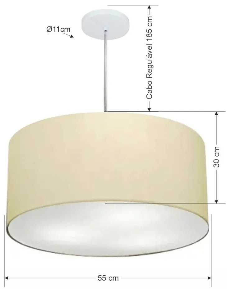 Lustre Pendente Cilíndrico Md-4215 Cúpula em Tecido 55x30cm Algodão Crú - Bivolt