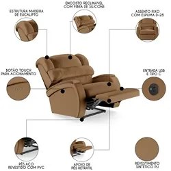 Poltrona do Papai Reclinável Kalie Power Touch USB FH9 PU Caramelo - M