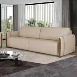Sofá 3 Lugares 223cm Pés Madeira Amaranto Z32 Linho Champanhe - Mpozen