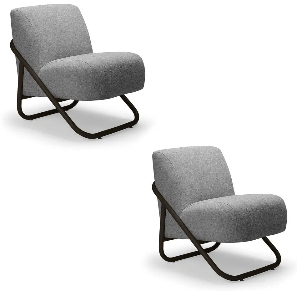 Poltrona Sala Estar Industrial Preto Kit 2 Martina Bouclê Grafite K01 - D'Rossi