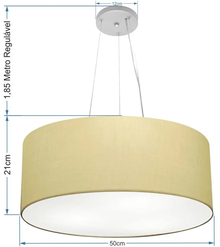 Plafon e Pendente Cilíndrico Vivare Md-3014 / Md-4047 Cúpula em Tecido 50cm Algodão Crú - Bivolt