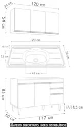 Armário Cozinha e Balcão Com Pia 120cm Michigan Cinza       - Lumil