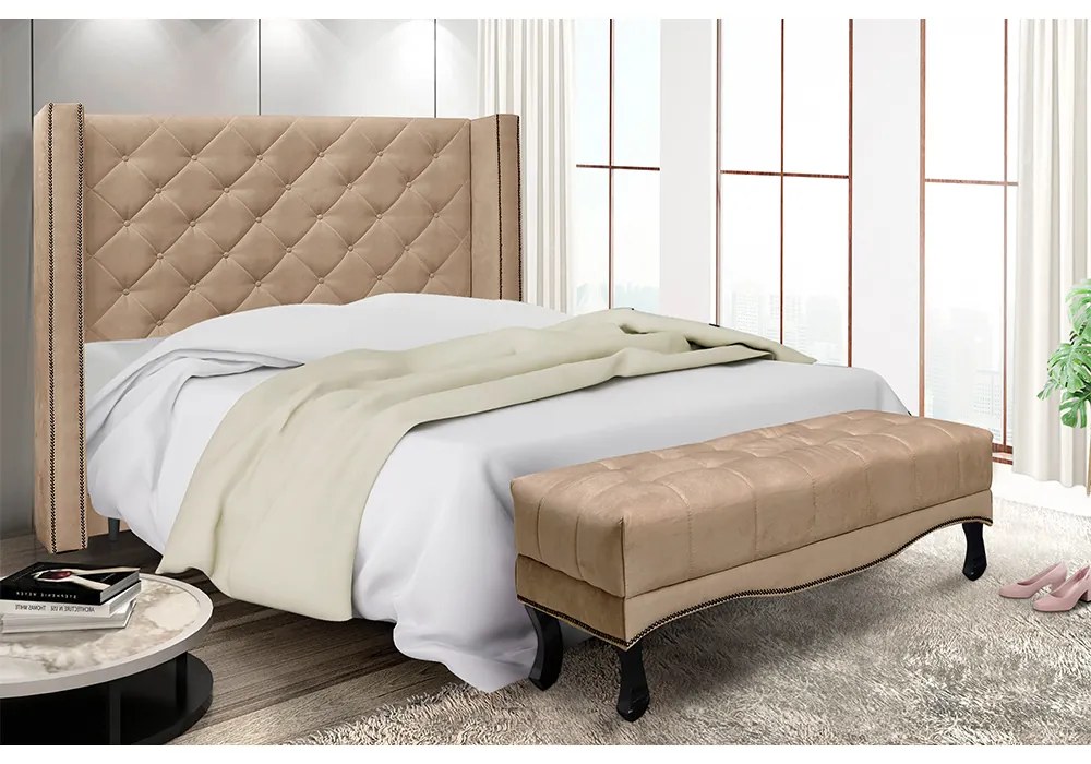 Cabeceira Cama Box Casal 140cm e Recamier Vicenza Suede S04 - D'Rossi - Bege